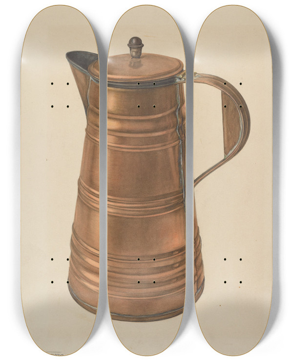 Triptych art skateboard deck of Nicholas Acampora Coffee Pot by Nicholas Acampora