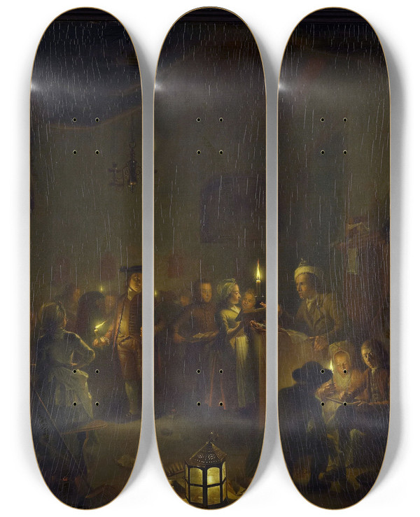 Triptych art skateboard deck of Michiel Versteegh The Night School by Michiel Versteegh (1756-1843)