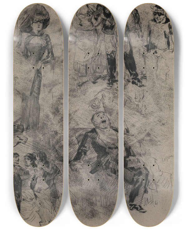 Triptych art skateboard deck of James Ensor Figures by James Ensor (1860-1949)