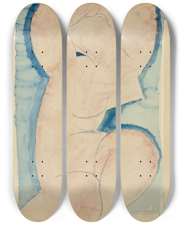 Triptych art skateboard deck of Amedeo Modigliani Caryatid by Amedeo Modigliani (1884-1920)