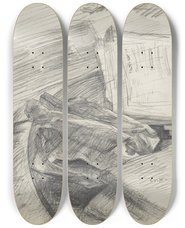 Triptych art skateboard deck of James Ensor Papers And Books Arranged On Atable by James Ensor (1860-1949)