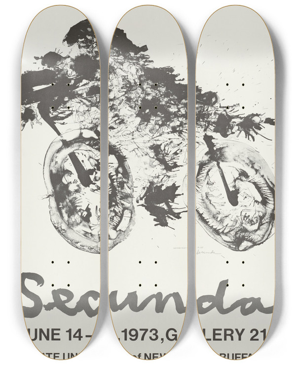 Triptych art skateboard deck of Arthur Secunda Secunda by Arthur Secunda (1927)