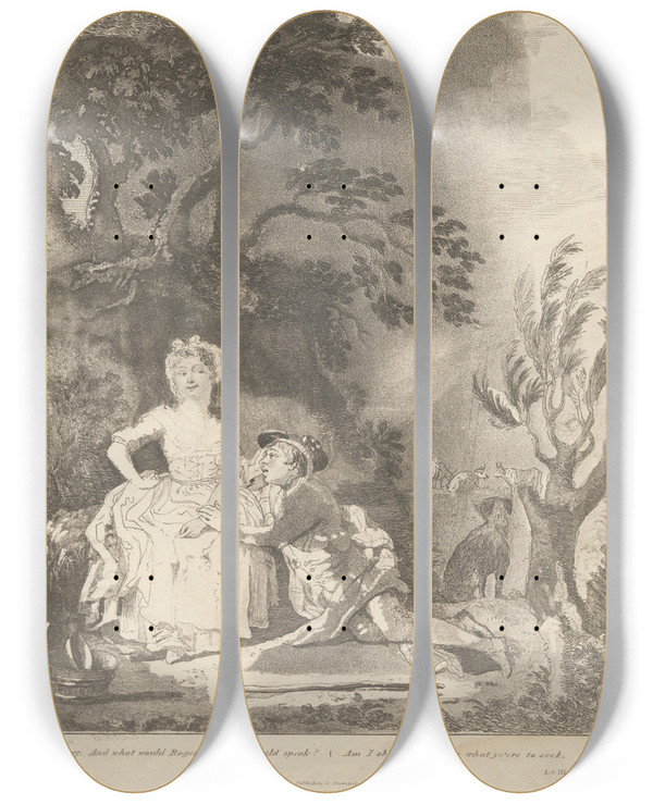 Triptych art skateboard deck of David Allan Jenny And Roger by David Allan (1744-1796)