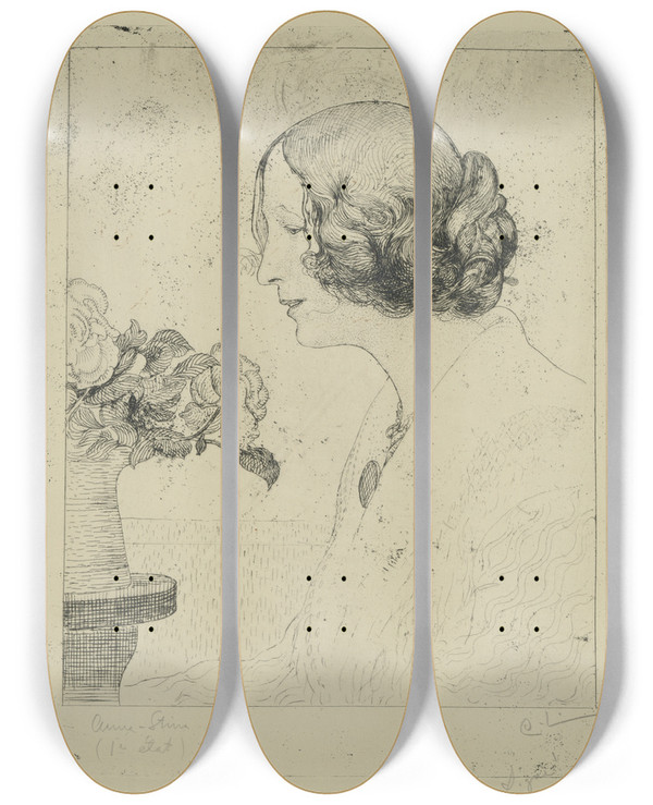 Triptych art skateboard deck of Carl Larsson Annastina Alkman by Carl Larsson (1853-1919)