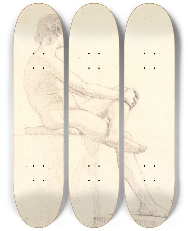 Triptych art skateboard deck of Christen Kbke Ung Siddende Mandlig Model by Christen Kobke (1810-1848)