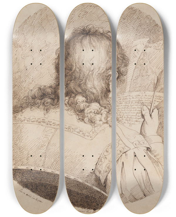 Triptych art skateboard deck of James Jefferys Selfportrait by James Jefferys (1751-1784)
