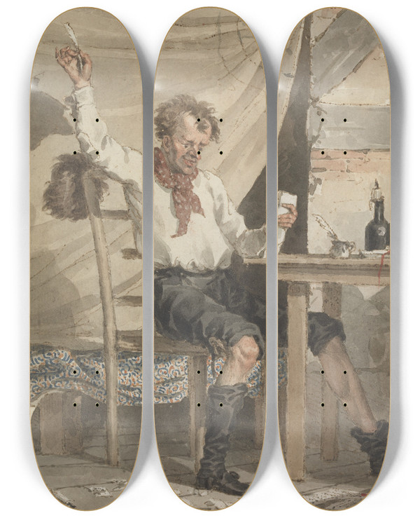 Triptych art skateboard deck of John Augustus Atkinson The Poet_1 by John Augustus Atkinson (1775-1830)