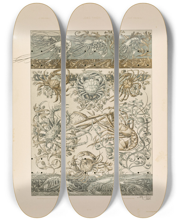 Triptych art skateboard deck of Anton Seder Das Thier In Der Decorativen Kunst Pl12 by Anton Seder (1850-1916)