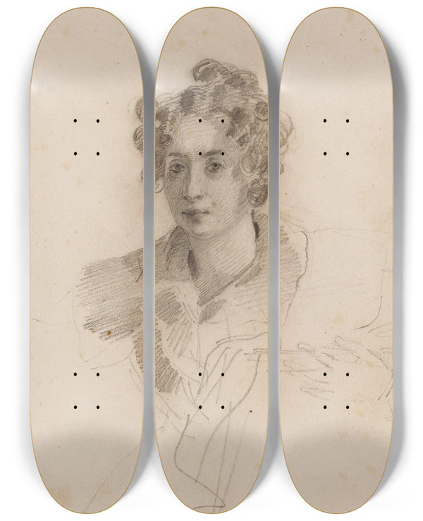Triptych art skateboard deck of Eugne Devria Madame Victor Hugo by Eugene Deveria (1805-1865)