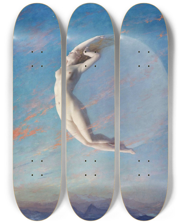 Triptych art skateboard deck of Albert Aublet Selene by Albert Aublet (1851-1938)