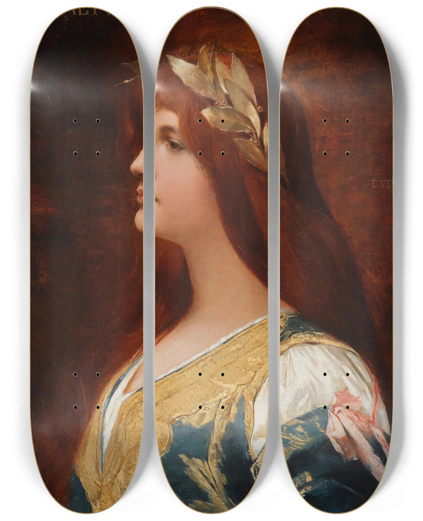 Triptych art skateboard deck of Eduard Veith Fiammetta by Eduard Veith (1856-1925)