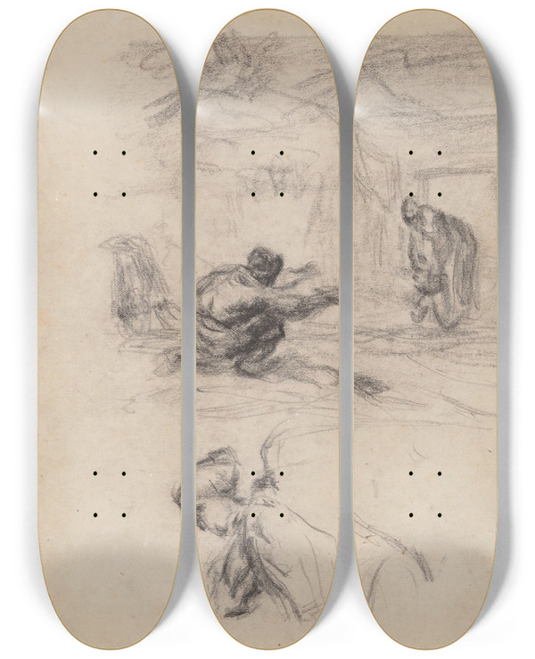 Triptych art skateboard deck of James Ensor First Steps by James Ensor (1860-1949)