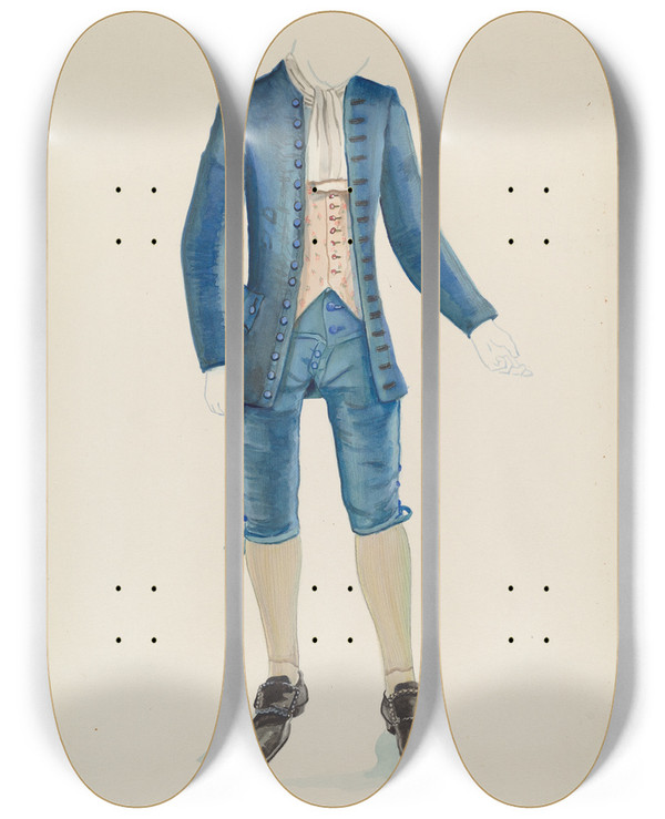 Triptych art skateboard deck of Gwyneth King Boys Suit by Gwyneth King