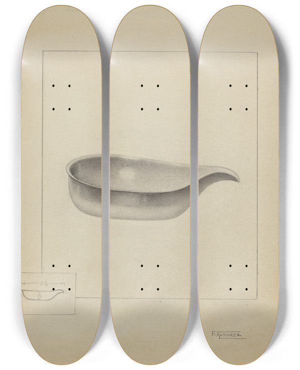 Triptych art skateboard deck of Francisco Alvarez Silver Pap Boat by Francisco Alvarez