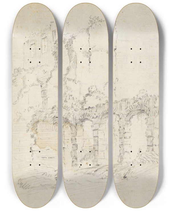Triptych art skateboard deck of Bartholomeus Breenbergh Rmische Ruinen by Bartholomeus Breenbergh (1598-1657)