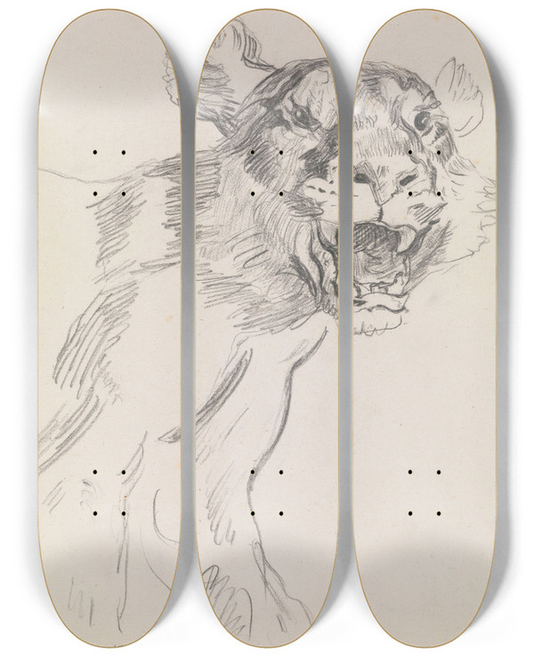 Triptych art skateboard deck of James Ensor Study Of A Wild Animal by James Ensor (1860-1949)