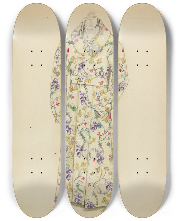Triptych art skateboard deck of Sylvia De Zon Dressing Gown by Sylvia De Zon