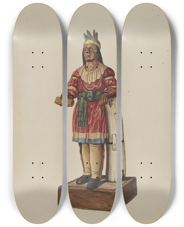 Triptych art skateboard deck of Marius Hansen Cigar Store Indian_1 by Marius Hansen