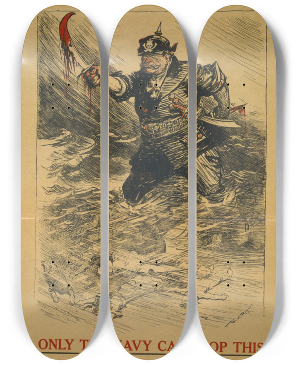 Triptych art skateboard deck of William Allen Rogers Only The Navy Can Stop This by William Allen Rogers (1854-1931)