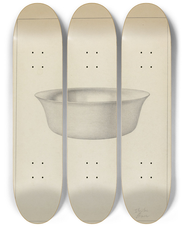 Triptych art skateboard deck of Clayton Braun Silver Dish by Clayton Braun