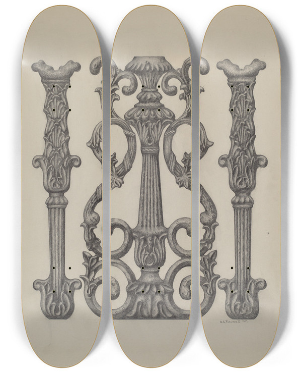 Triptych art skateboard deck of Austin L Davison Window Grille Standards by Austin L Davison
