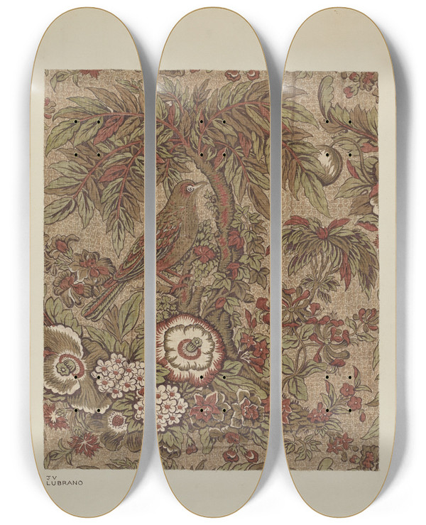 Triptych art skateboard deck of Joseph Lubrano Printed Cotton Chintz by Joseph Lubrano