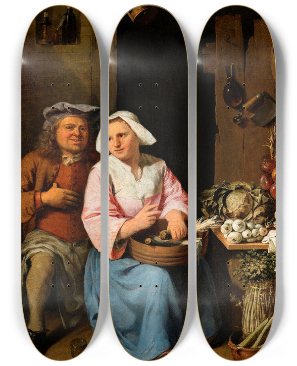 Triptych art skateboard deck of Nicolas Walraven Van Haeften Declaration Of Love by Nicolas Walraven Van Haeften (1663-1715)