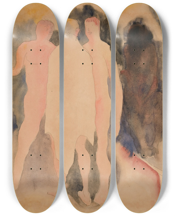 Triptych art skateboard deck of Charles Demuth Turkishbath by Charles Demuth (1883-1935)