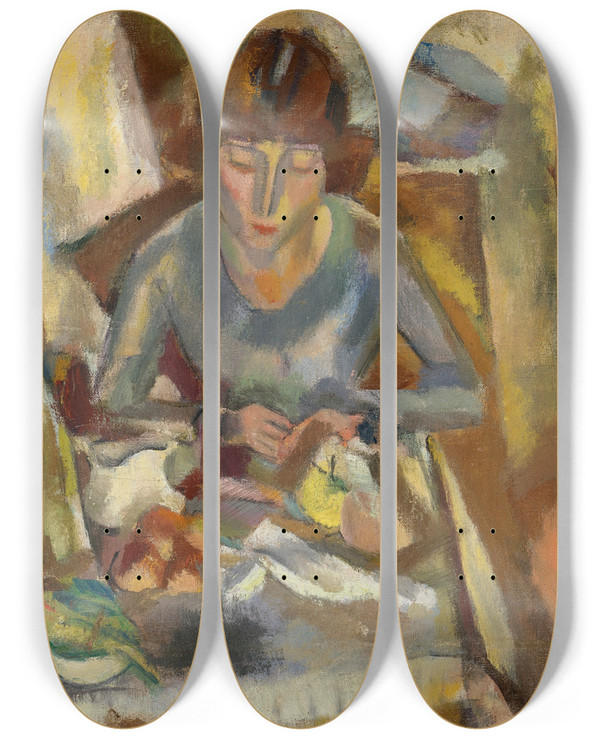 Triptych art skateboard deck of Jules Pascin Hermine David Devant La Table by Jules Pascin (1885-1930)