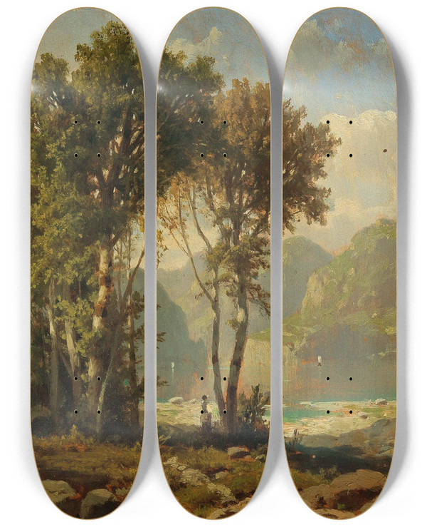 Triptych art skateboard deck of Adolf Chwala Vierwaldstdter See by Adolf Chwala (1836-1900)