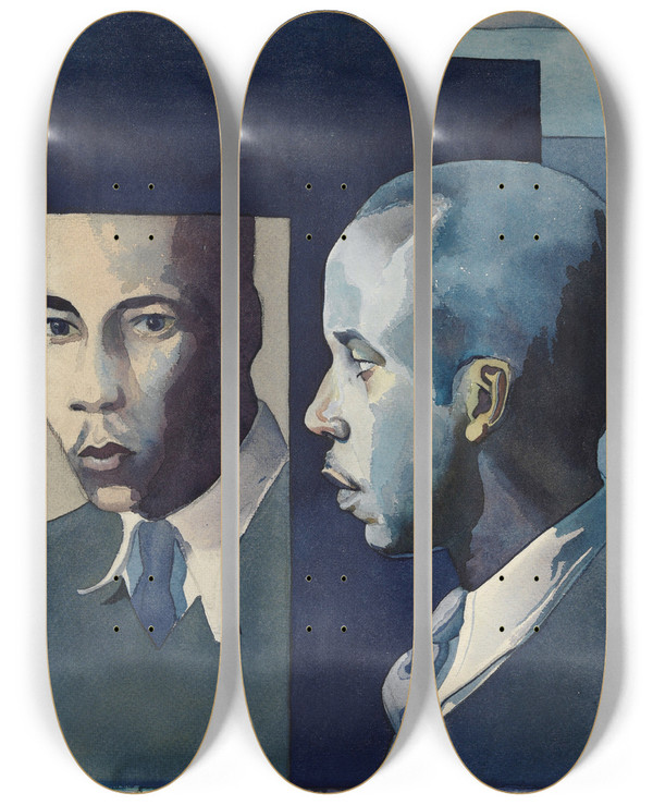 Triptych art skateboard deck of Samuel Joseph Brown Jr Selfportrait by Samuel Joseph Brown Jr (1907-1994)