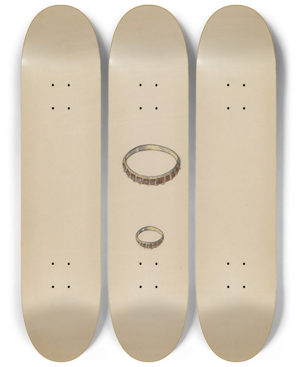 Triptych art skateboard deck of American 20Th Century Ring by American 20Th Century