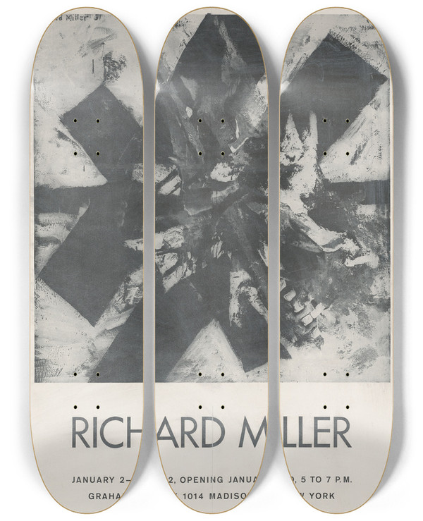 Triptych art skateboard deck of Richard Kidwell Miller Richard Miller January 227 by Richard Kidwell Miller (1930-2014)
