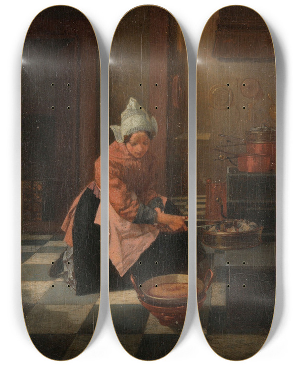 Triptych art skateboard deck of Alexander Hugo Bakker Korff The Waffle Maker by Alexander Hugo Bakker Korff (1824-1882)