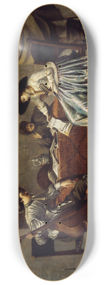 Jacob Duck - Three men and a Woman in an Interior 8.25 inch art skate deck