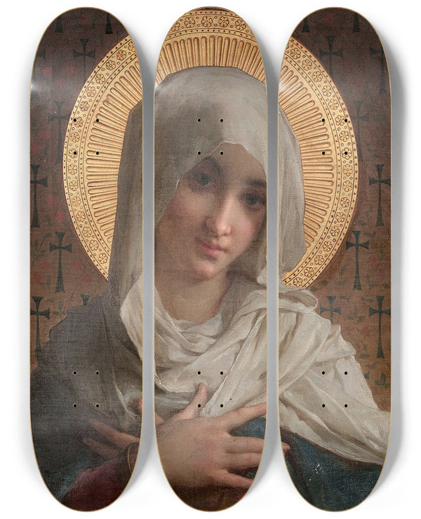 Triptych art skateboard deck of Mile Munier La Vierge En Buste by mile Munier (1840-1895)