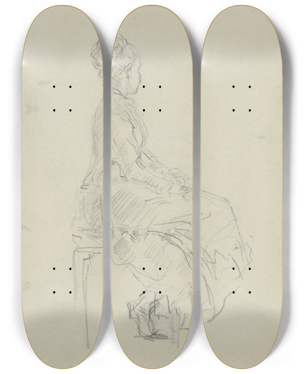 Triptych art skateboard deck of Anton Burger Sitting Young Lady by Anton Burger (1824-1905)
