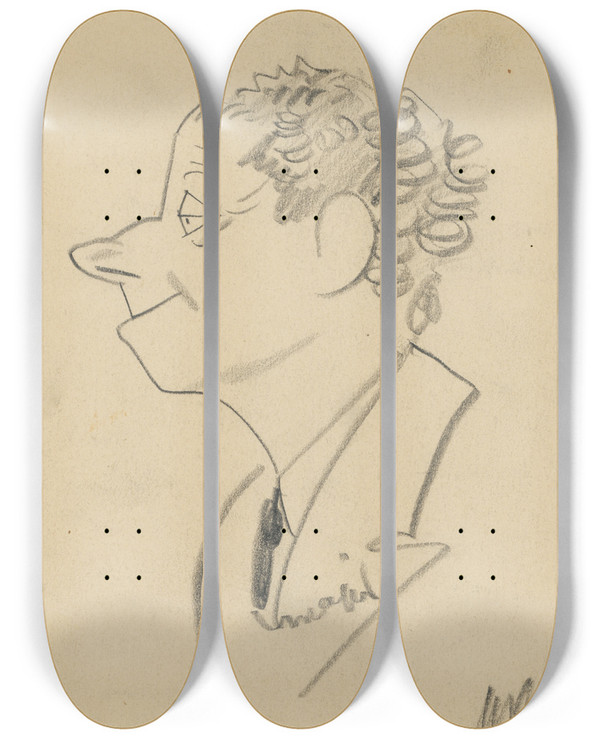 Triptych art skateboard deck of Henry Major Max Reinhardt by Henry Major (1889-1948)
