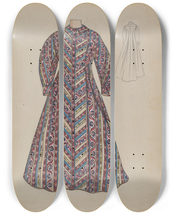 Triptych art skateboard deck of Jean Peszel Dressing Gown by Jean Peszel
