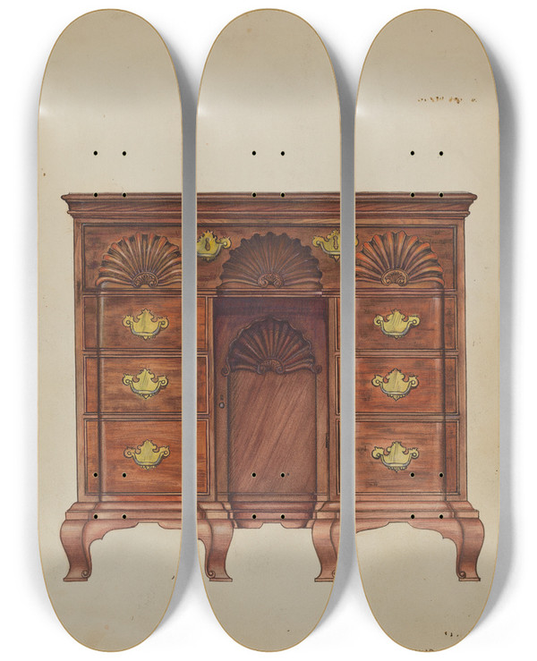 Triptych art skateboard deck of Michael Trekur Dressing Table by Michael Trekur