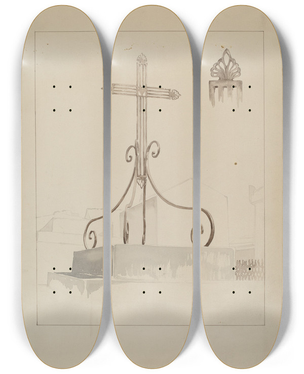 Triptych art skateboard deck of Arelia Arbo Wrought Iron Cross by Arelia Arbo