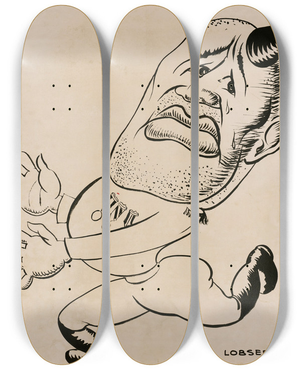 Triptych art skateboard deck of Carol Lobser War Production Drive Artwork_1 by Carol Lobser