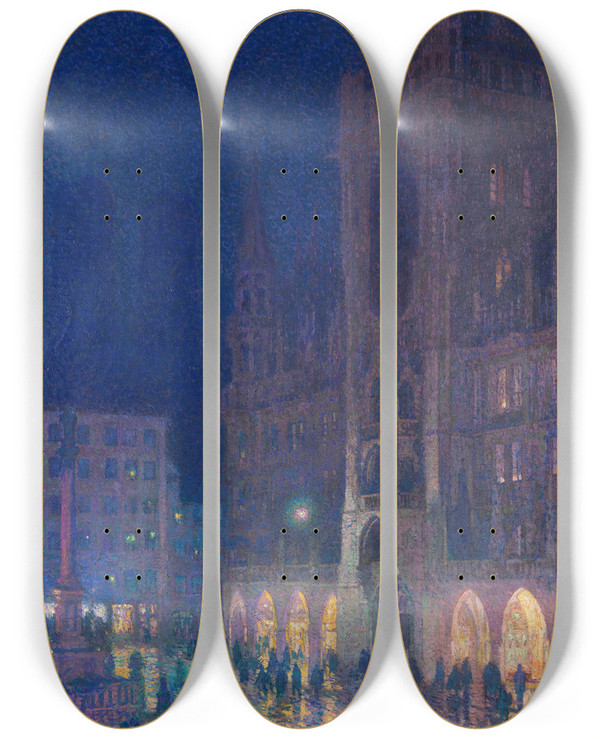 Triptych art skateboard deck of Charles Johann Palmi Mnchen Marienplatz_2 by Charles Johann Palmie (1863-1911)