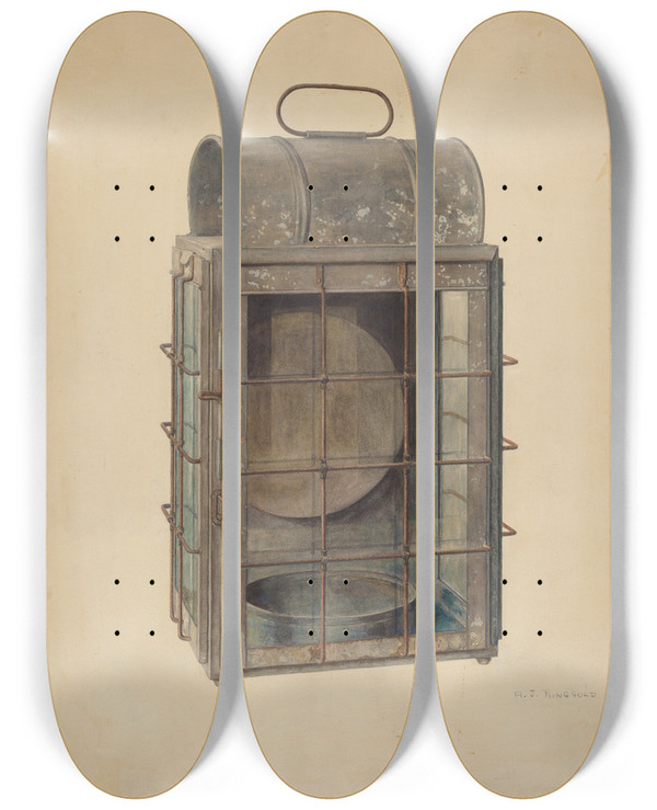 Triptych art skateboard deck of Arthur Ringold Ships Lantern by Arthur Ringold