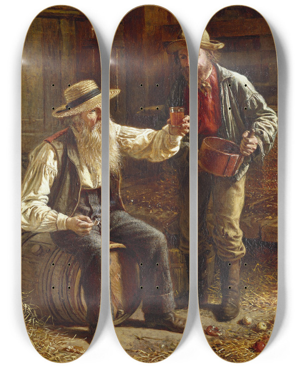 Triptych art skateboard deck of Thomas Waterman Wood New Cider by Thomas Waterman Wood (1823-1903)
