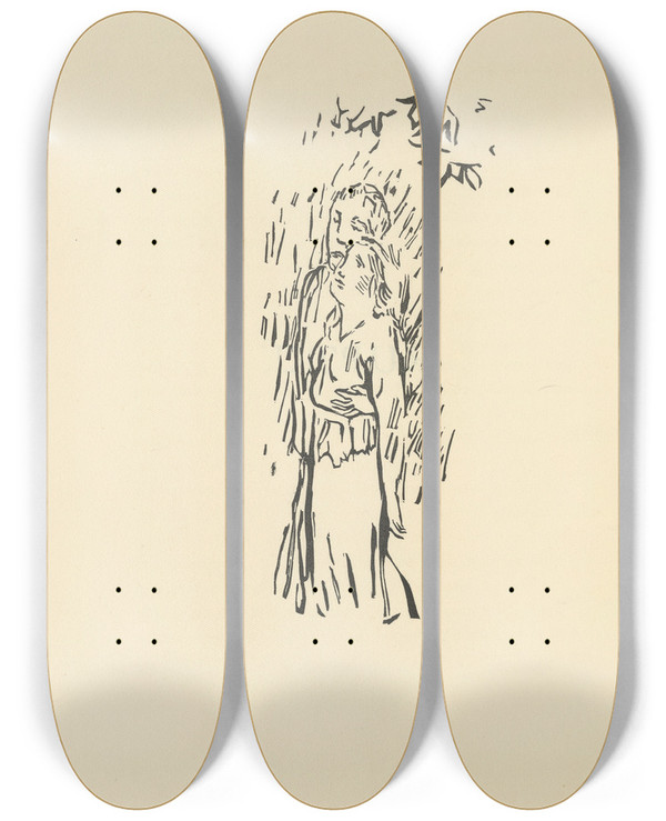 Triptych art skateboard deck of Pierre Bonnard Notes Sur Lamour Pl 07 by Pierre Bonnard (1867-1947)