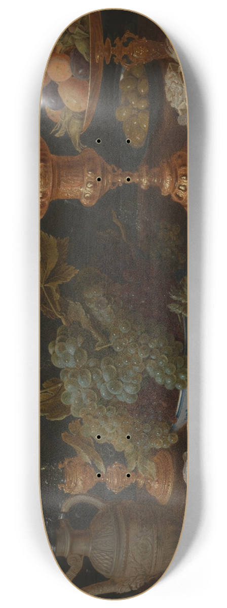 Jacob Foppens van Es - Still life with oysters, fruit, sweets and costly vessels 8.25 inch art skate deck