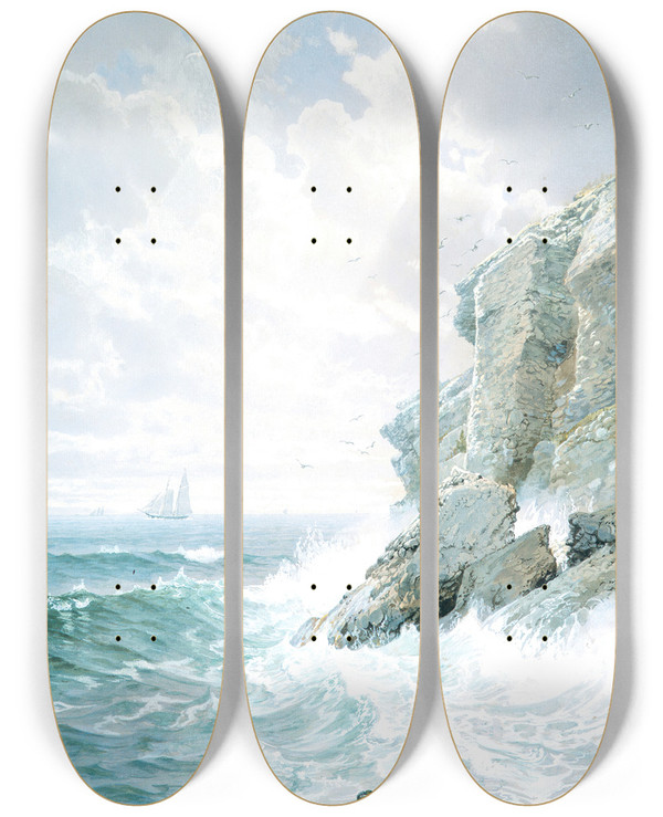 Triptych art skateboard deck of William Trost Richards Purgatory Cliff by William Trost Richards (1833-1905)