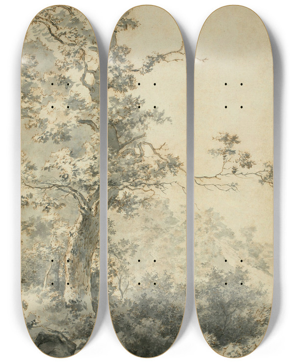 Triptych art skateboard deck of Adam Pynacker Landschaft Mit Baum by Adam Pynacker (1615-1673)