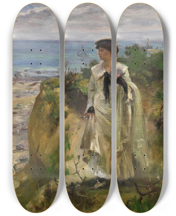 Triptych art skateboard deck of Lovis Corinth Am Ostseestrand by Lovis Corinth (1858-1925)